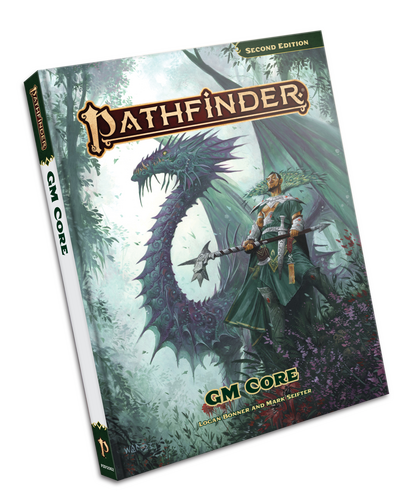 Pathfinder GM Core Runelord Xanderghul standing confidently beside a mirage dragon.