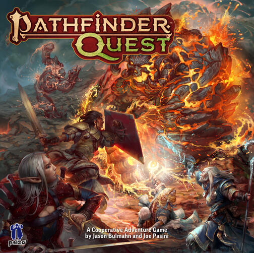 Pathfinder Quest Cover for the Pathfinder Quest board game. Four of the iconic heroes from the Pathfinder RPG battle powerful lava monsters.